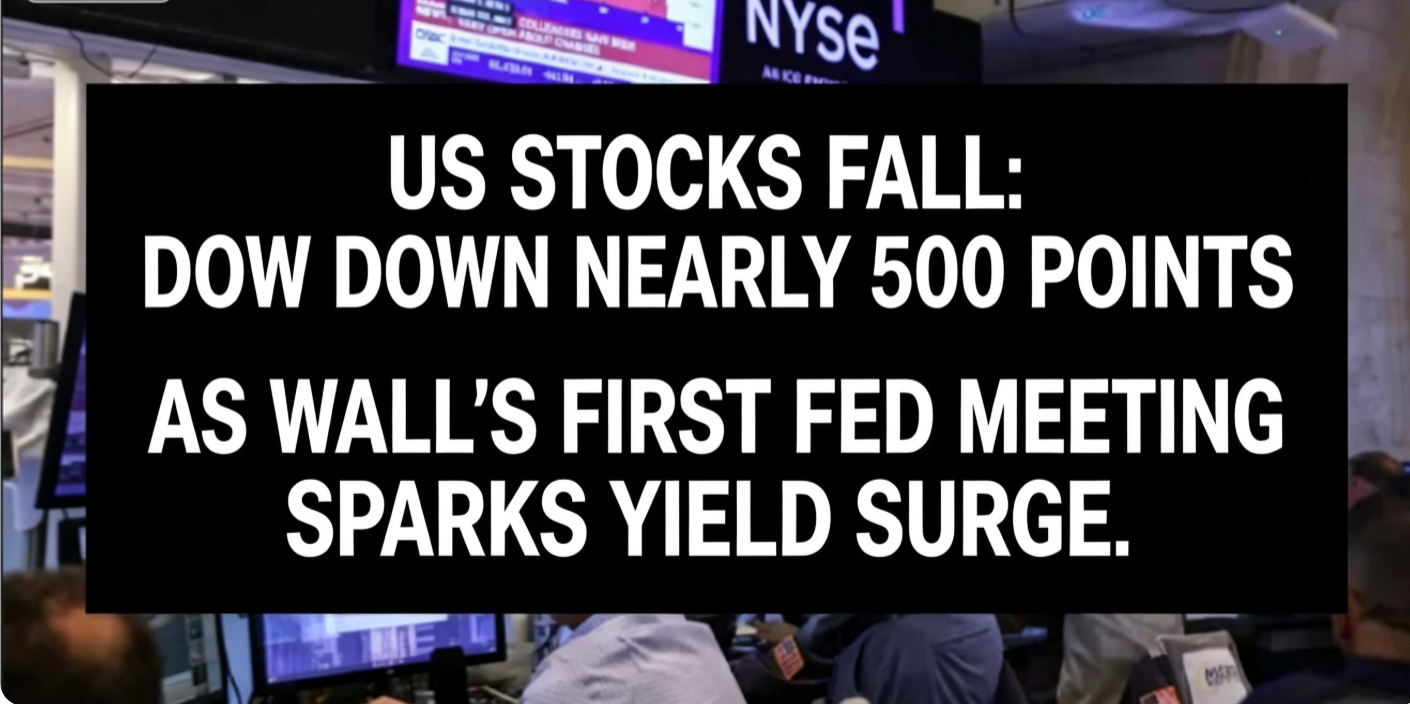 US stocks fall, Dow down nearly 500 points; Walsh's first Fed meeting sparks yield surge
